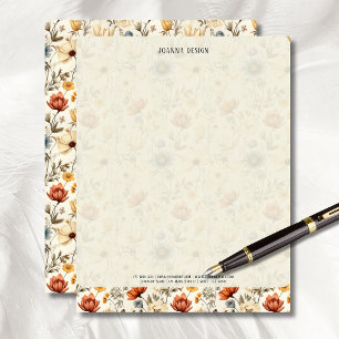 Vintage Navy Terracotta Wildflower Stationery Custom Letterhead