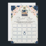 Vintage Navy Travel Bridal Shower Bingo Game Card<br><div class="desc">Vintage travel bridal shower game in navy blue and blush pink</div>