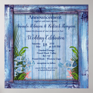 Vintage Navy Wood , fish, Pink-coral Poster