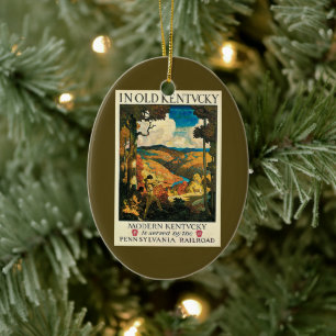 Vintage NC Wyeth Travel Poster, In Old Kentucky Ceramic Tree Decoration