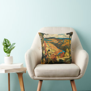Vintage NC Wyeth Travel Poster, In Old Kentucky Cushion