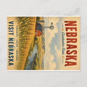 Vintage Nebraska Cornhusker State Travel Poster wi Holiday Postcard
