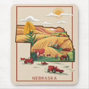 Vintage Nebraska Heartland Farm Scene Mouse Pad