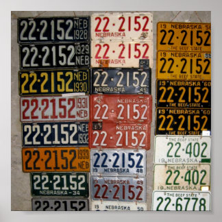 Vintage Nebraska License Plates, Saline County Poster