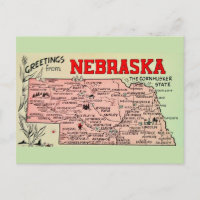 Vintage Nebraska Map Postcard