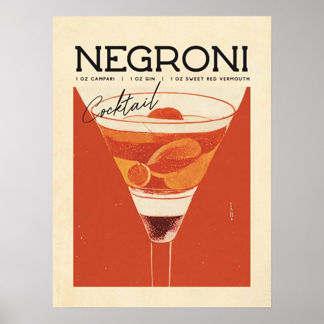 Vintage Negroni Cocktail Art: A Taste of the Past Poster (Front)