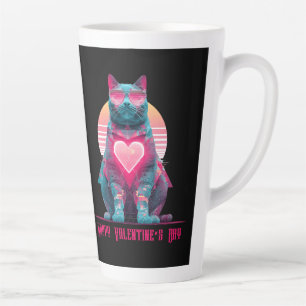 Vintage Neon Cat Valentine`s Day  Latte Mug