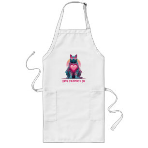 Vintage Neon Cat Valentine`s Day  Long Apron