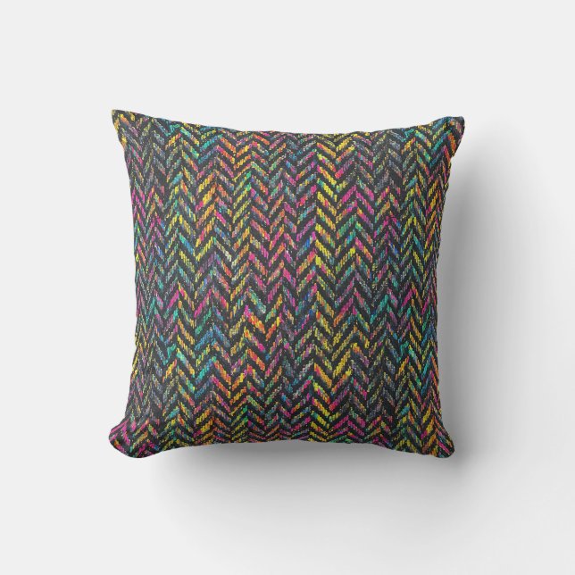 Vintage neon herringbone cushion (Front)