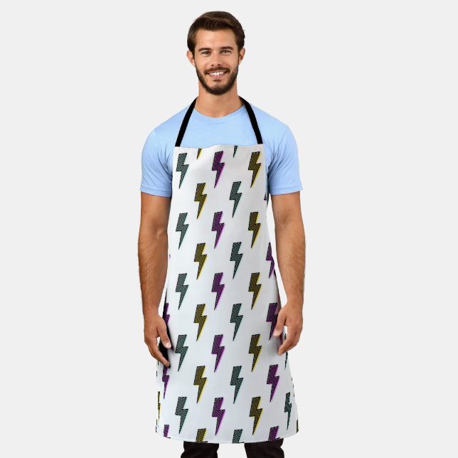 Vintage Neon Lightning Bolt Pattern Apron (Worn)