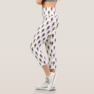 Vintage Neon Lightning Bolt Pattern Capri Leggings