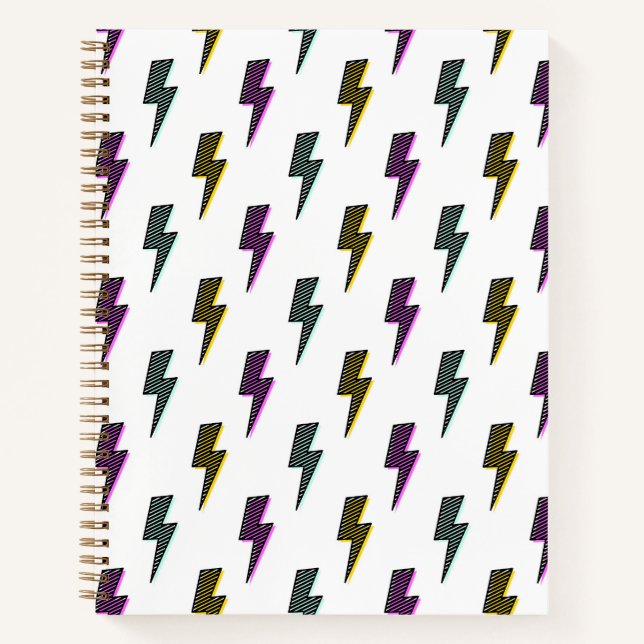 Vintage Neon Lightning Bolt Pattern Notebook (Front)