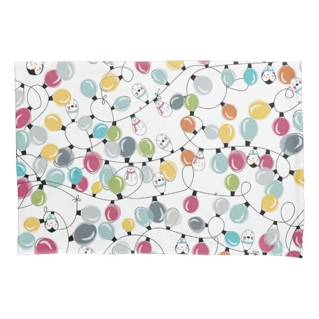 Vintage Neon Penguin Christmas Balloons Pillowcase (Front)