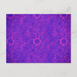 Vintage neon pink bright blue floral pattern postcard