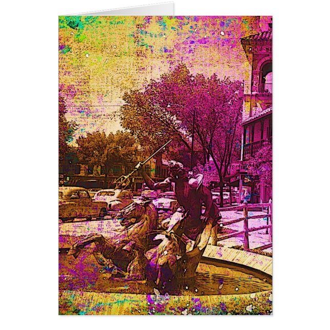 Vintage Neptune Fountain Colourful Grunge (Front)