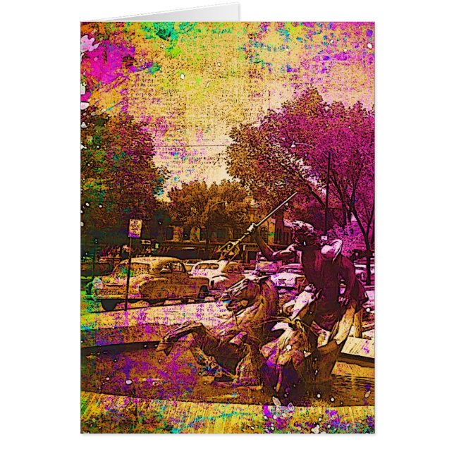 Vintage Neptune Fountain Colourful Grunge (Front)