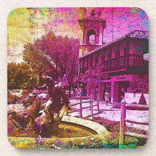 Vintage Neptune Fountain Colourful Grunge Coaster