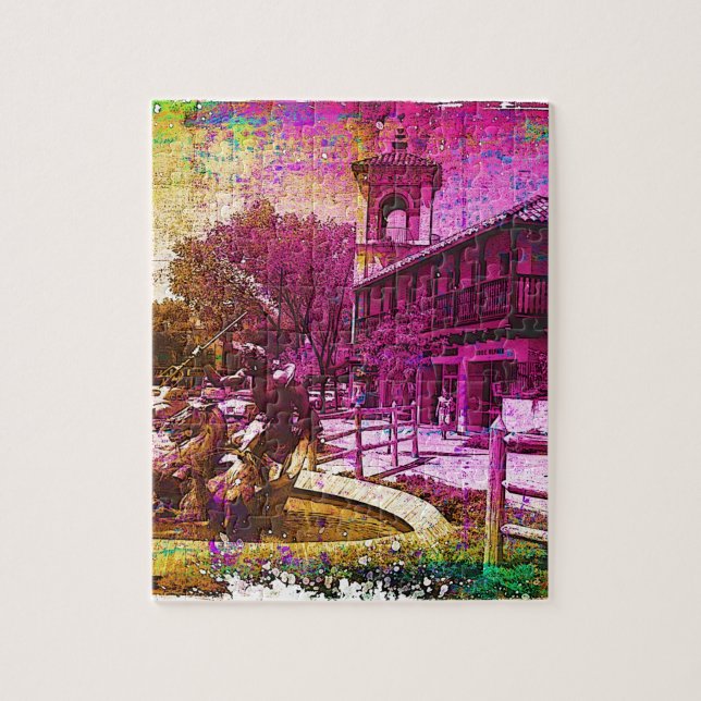 Vintage Neptune Fountain Colourful Grunge Jigsaw Puzzle (Vertical)