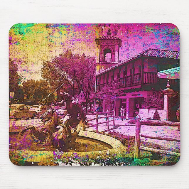 Vintage Neptune Fountain Colourful Grunge Mouse Pad (Front)