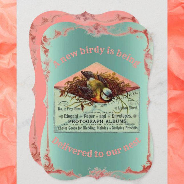 Vintage nesting bird baby shower invitation (Creator Uploaded)