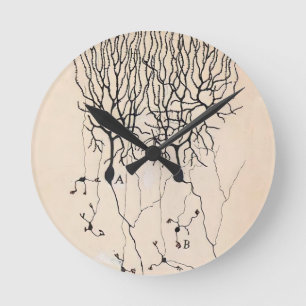 Vintage Neuron Drawing By Santiago Ramón y Cajal Round Clock