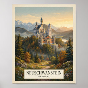 Vintage Neuschwanstein Germany Travel Poster
