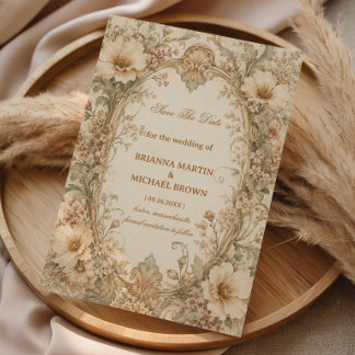 Vintage Neutral Botanical Save The Date