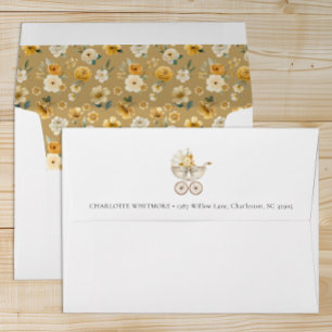 Vintage Neutral Floral Carriage Envelope