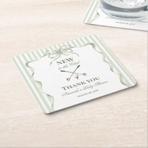 Vintage Neutral New to the Club Golf Baby Shower Square Paper Coaster