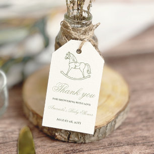 Vintage Neutral Olive Rocking Horse Baby Shower Gift Tags