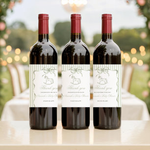 Vintage Neutral Olive Rocking Horse Baby Shower Wine Label