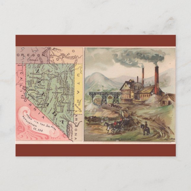 Vintage Nevada Map Postcard (Front)