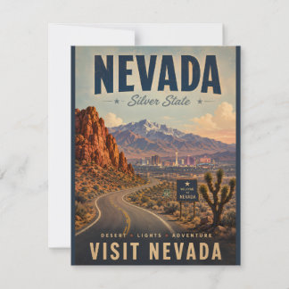 Vintage Nevada Travel Poster with Desert Road and Card
