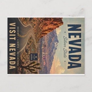 Vintage Nevada Travel Poster with Desert Road and Holiday Postcard