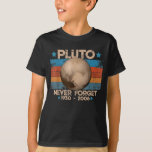 Vintage Never Forget Pluto Nerdy Astronomy T-Shirt<br><div class="desc">Vintage Never Forget Pluto. Did you learn in grade school that Pluto was a planet? Pluto - Never Forget - 9th Planet Solar System Space graphic design makes a perfect outfit for a Space Nerd or an Astronomer Student on the University. Back in My Day We Had Nine Planets. Looking...</div>