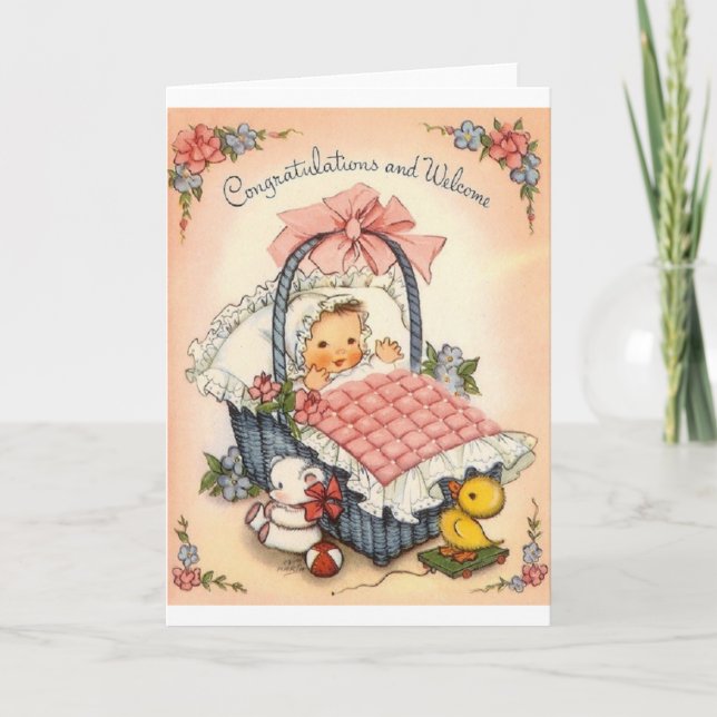 Vintage New Baby Congratulation Greeting Card (Front)