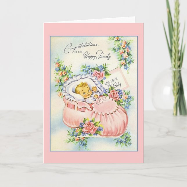 Vintage New Baby Congratulations To Family Card (Front)
