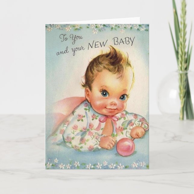 Vintage New Baby Greeting Card (Front)