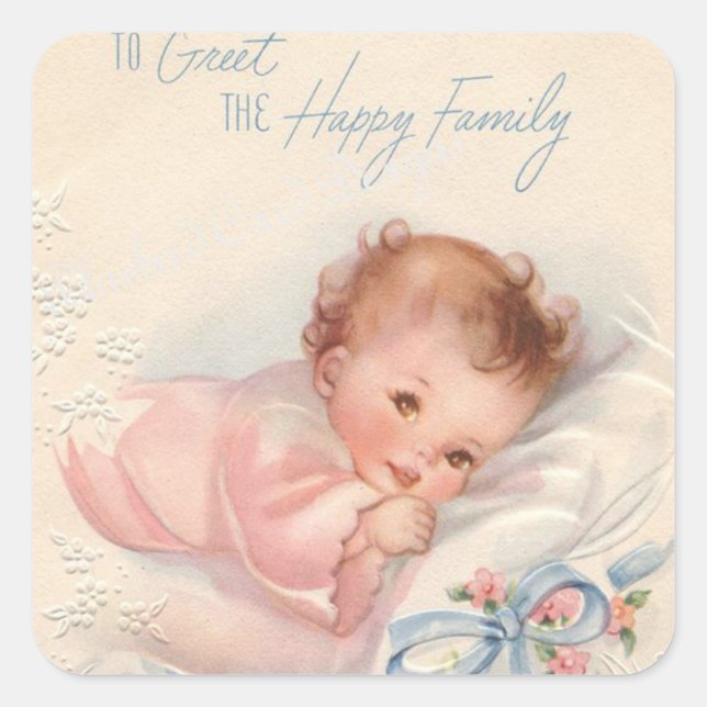 Vintage new born baby greetings sticker (Front)