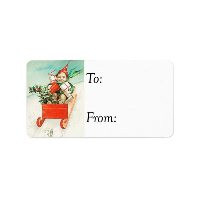 Vintage New Christmas Sled Gift Tag (Front)