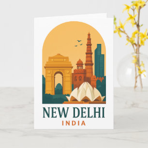 Vintage New Delhi India Travel Poster Card – Retro