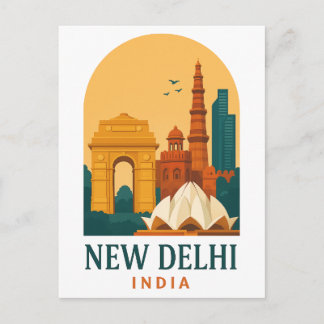 Vintage New Delhi India Travel – Retro Holiday Postcard