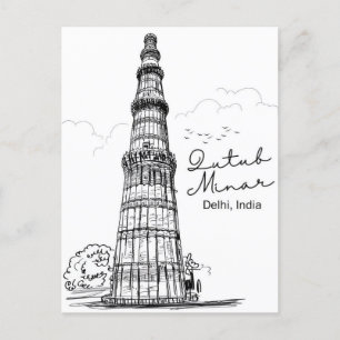 Vintage New Delhi, India Travel watercolor retro Postcard