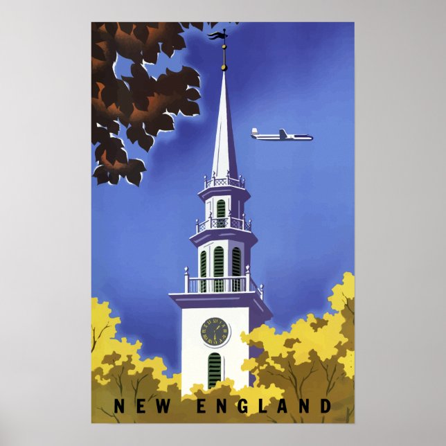 Vintage New England Airline Travel Poster (Front)