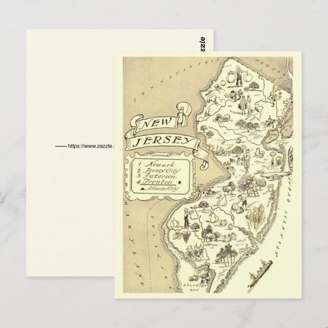 Vintage New Jersey Map  Postcard (Front/Back)