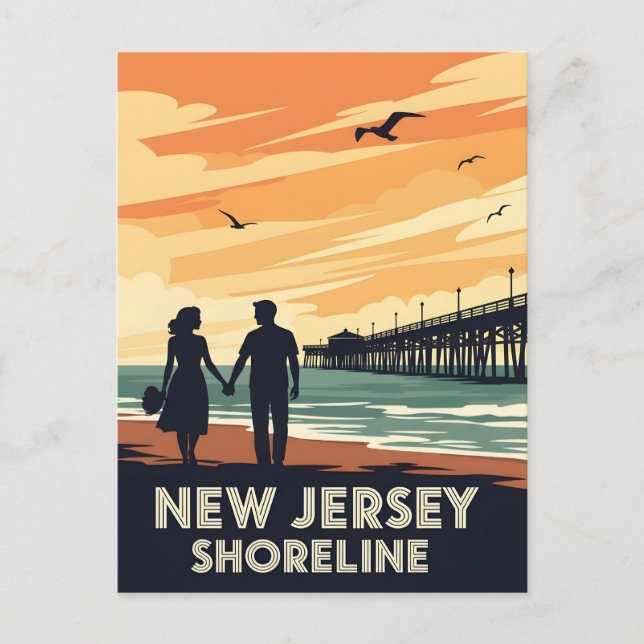 Vintage New Jersey Shoreline Sunset Postcard (Front)
