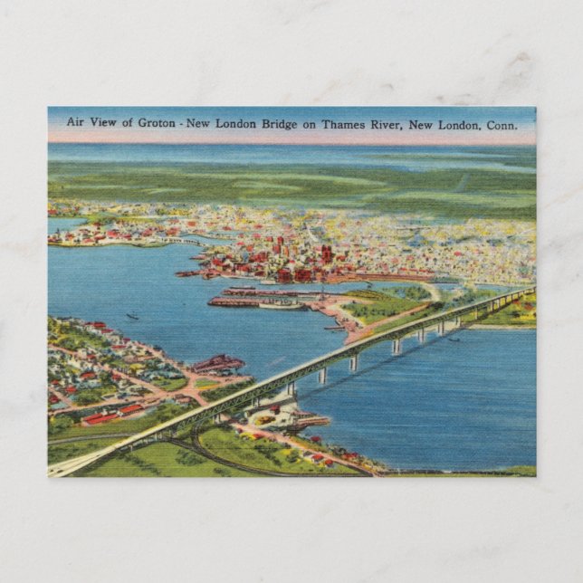 Vintage New London Bridge, New London, Connecticut Postcard (Front)