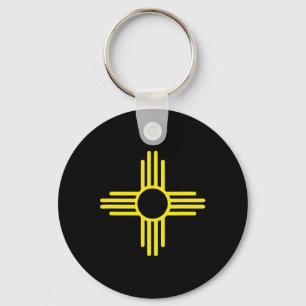Vintage New Mexico Flag Zia Sun Retro Distressed Key Ring