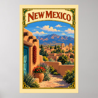 Vintage New Mexico | Santa Fe Adobe Poster