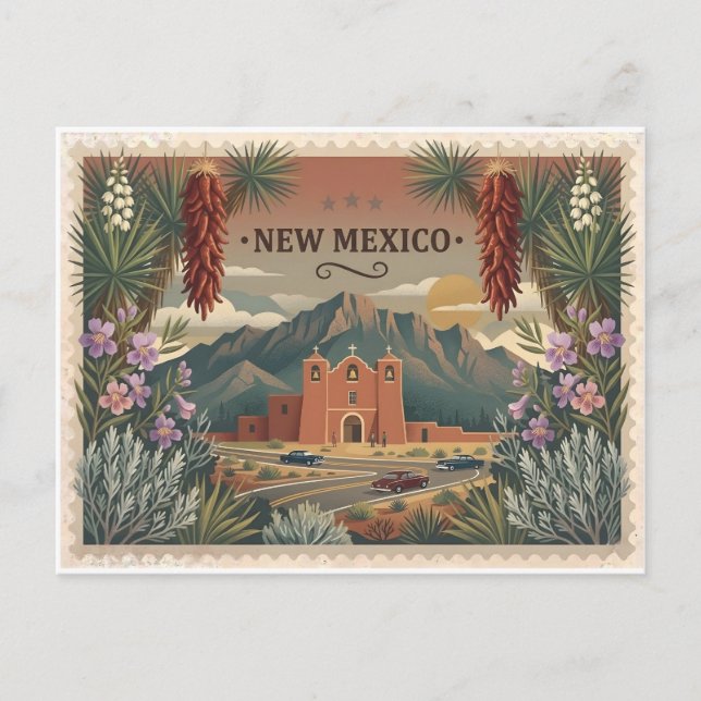 Vintage New Mexico Travel Poster Art Postcard (Front)